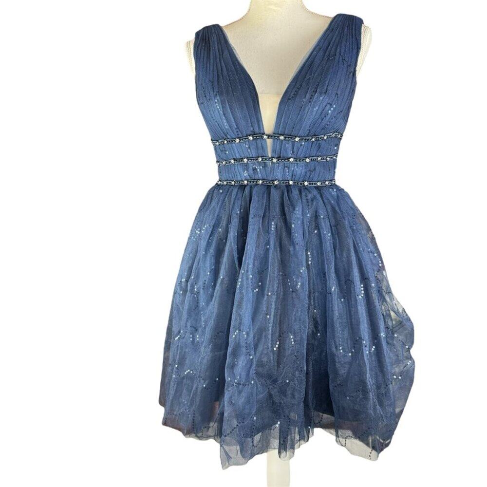 Hebeos Womens Dress Navy Blue Beaded  Wide Straps Minidress Size S No Size Tag